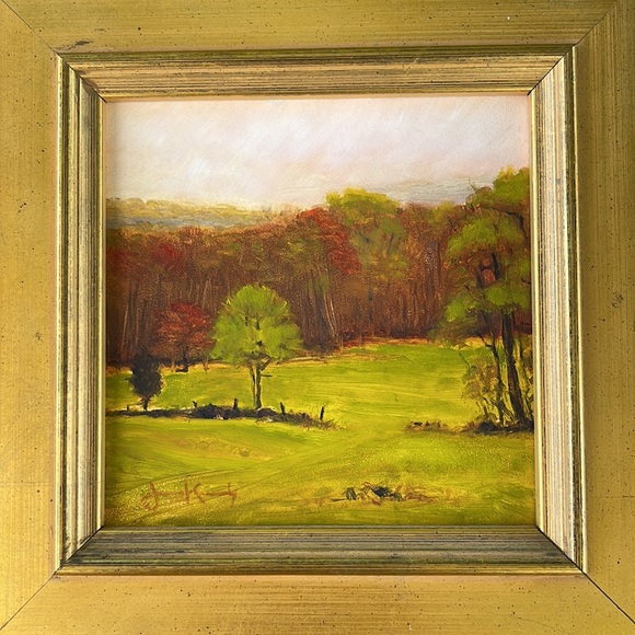 “Landscape in Spring Green” Painting by James Kennedy in custom gold frame. - Picture 9 of 10
